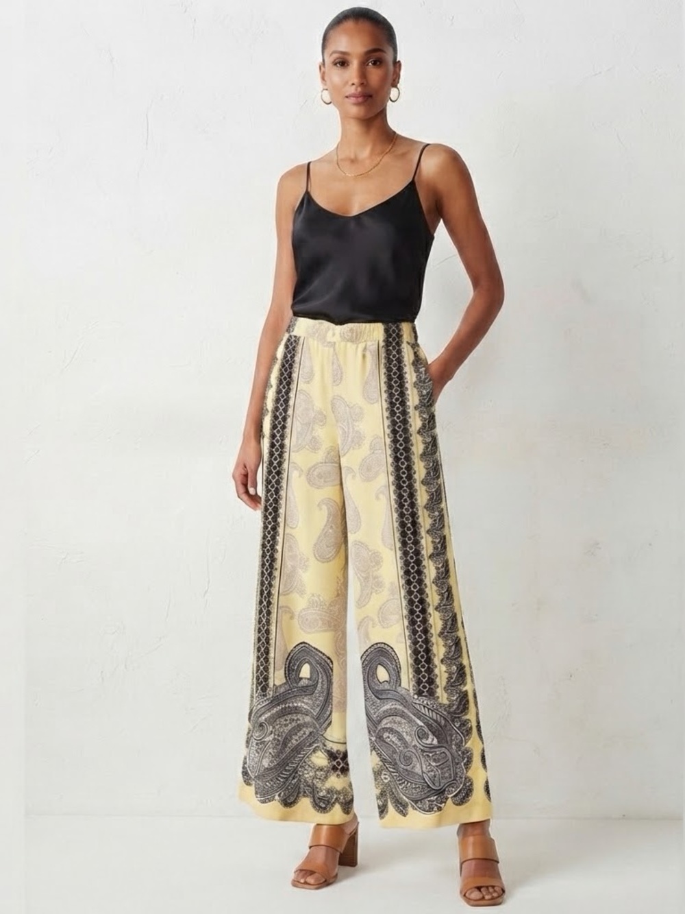 New York & Company Women's Paisley Print Palazzo Pants, Sz Medium